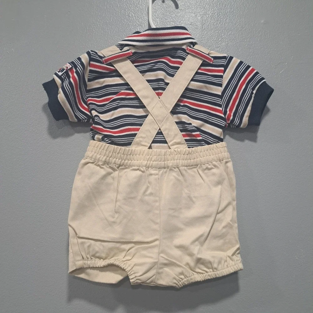 b.t. kids Baby Boy Striped Polo and Suspender Shorts Set 6-9 Months Preppy Retro
